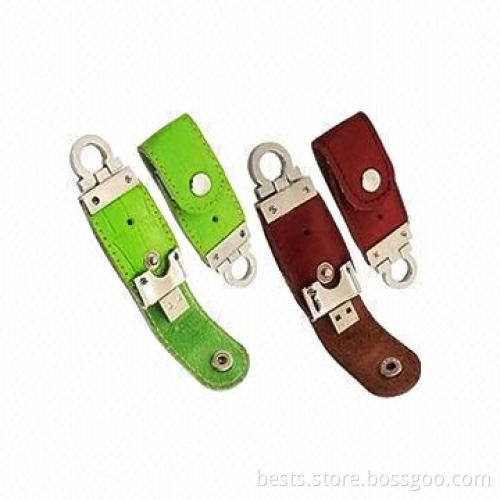 Orange leather USB flash drive with high-transfer speed, supports customized logos, elegant package